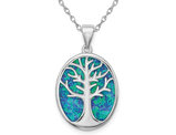 Lab Created Blue Opal Tree of Life Pendant Necklace in Sterling Silver with Chain